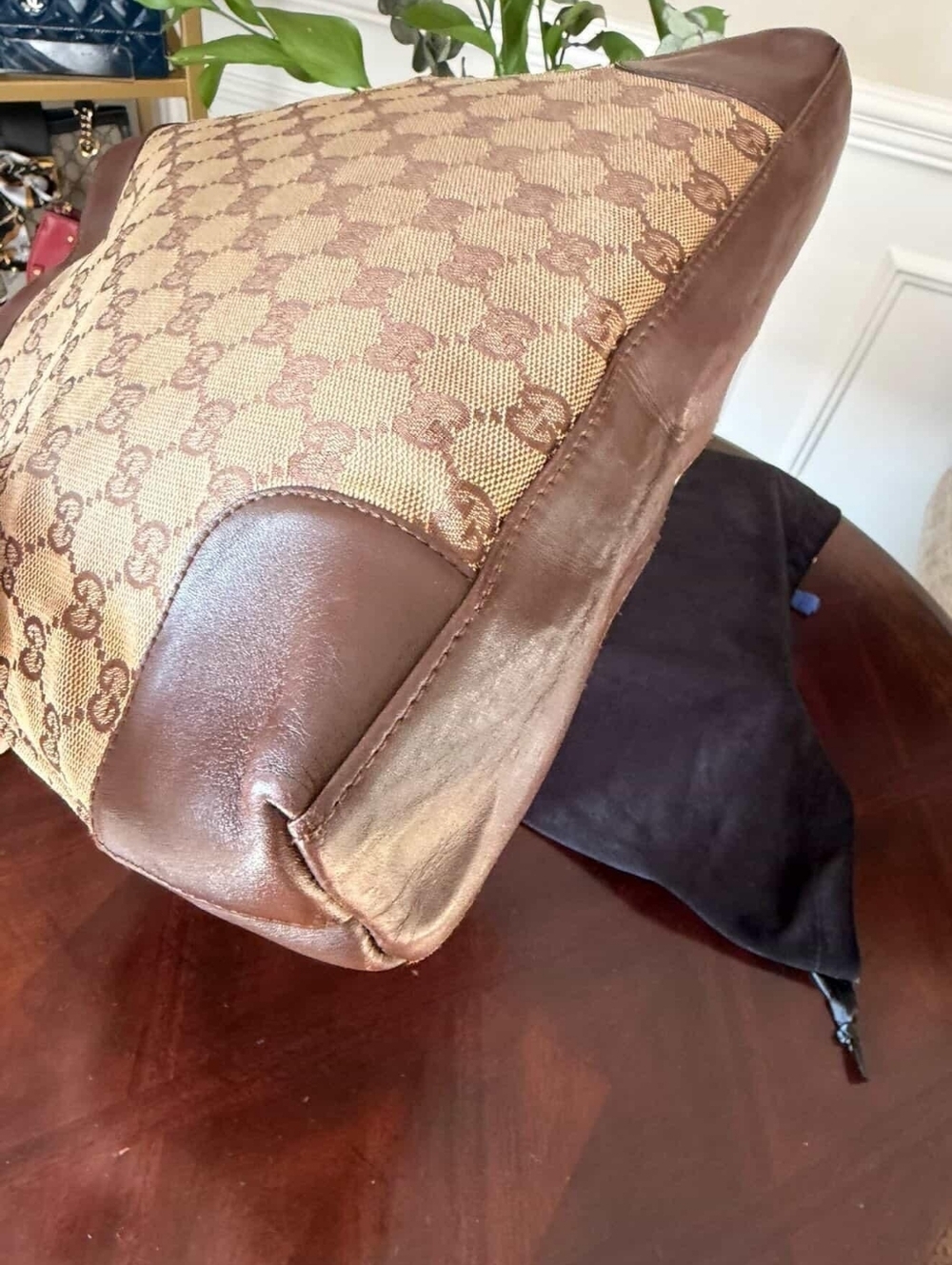 Gucci Vintage GG Canvas Brown Leather Shoulder Bag Hobo - Picture 6 of 14